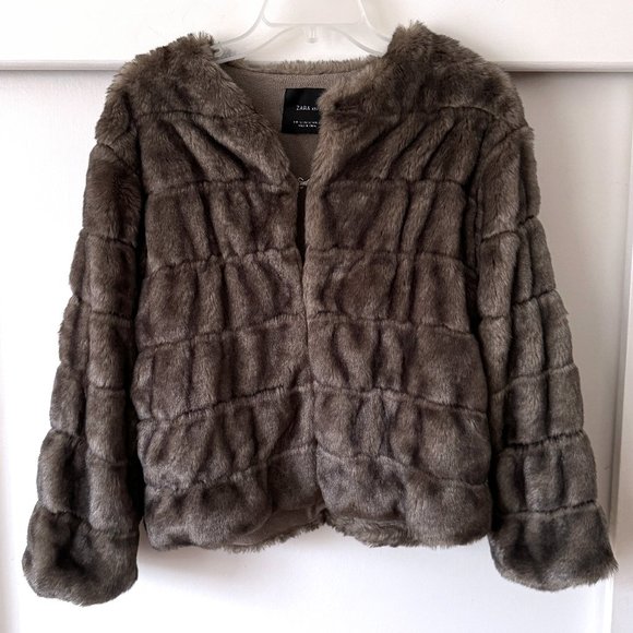 Zara Jackets & Blazers - ZARA Knit Super Soft Gray Brown Faux Fur Jacket Coat Size Small